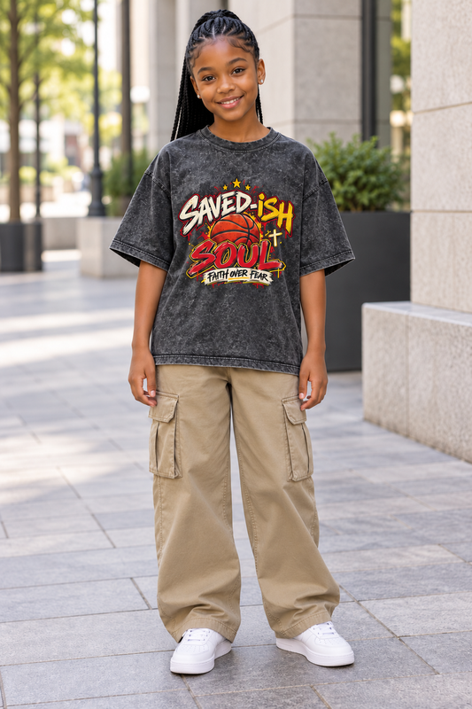Saved-ish Soul "Faith Over Fear" Snow Washed Kids' T-Shirt