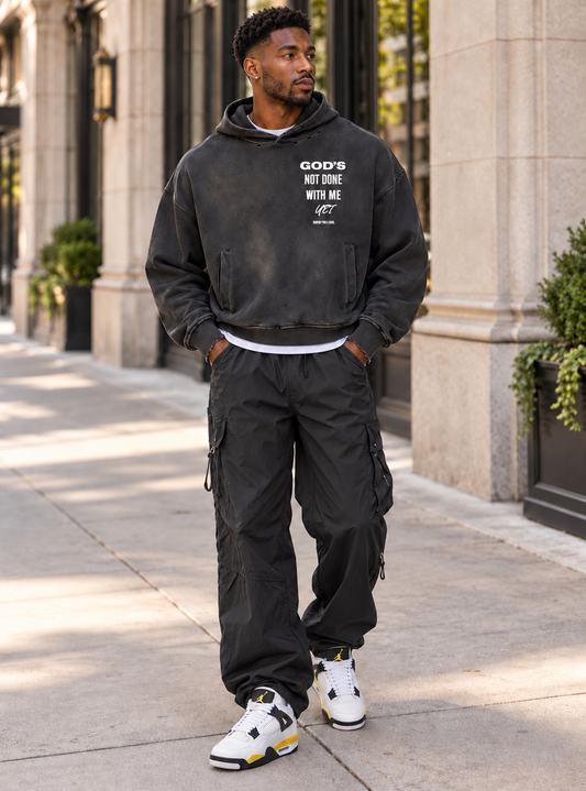 Saved-ish Soul "God's Not Done With Me Yet" Distressed Boxy Hoodie