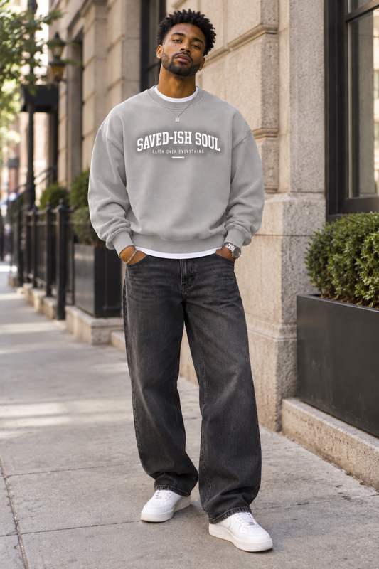 Saved-ish Soul "Faith Over Everything" Boxy Vintage Washed Sweatshirt