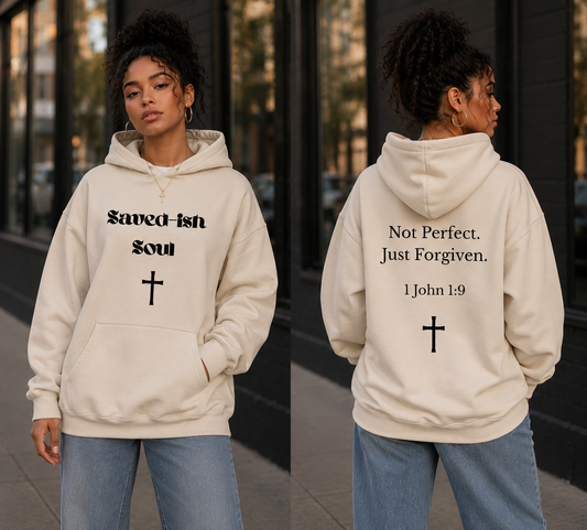Saved-ish Soul” Not Perfect, Just Forgiven” Oversized Hoodie