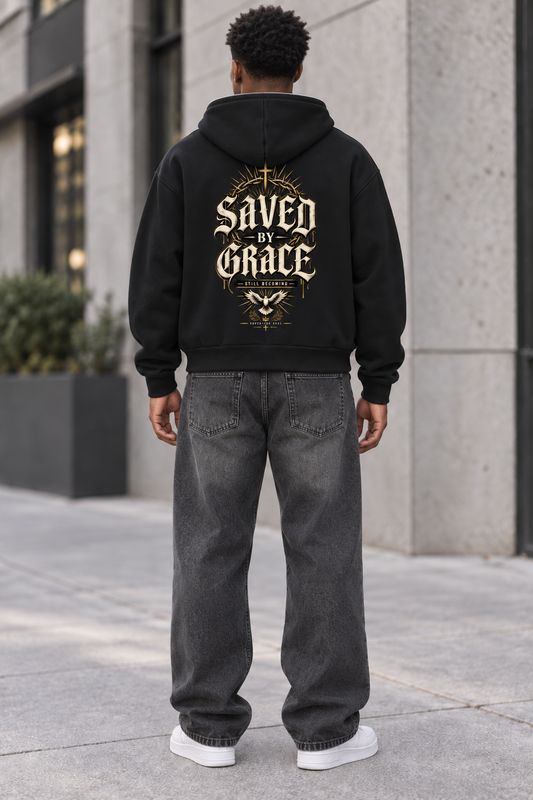 Saved-ish Soul "Saved By Grace" Fleeced Full-Zip Boxy Hoodie