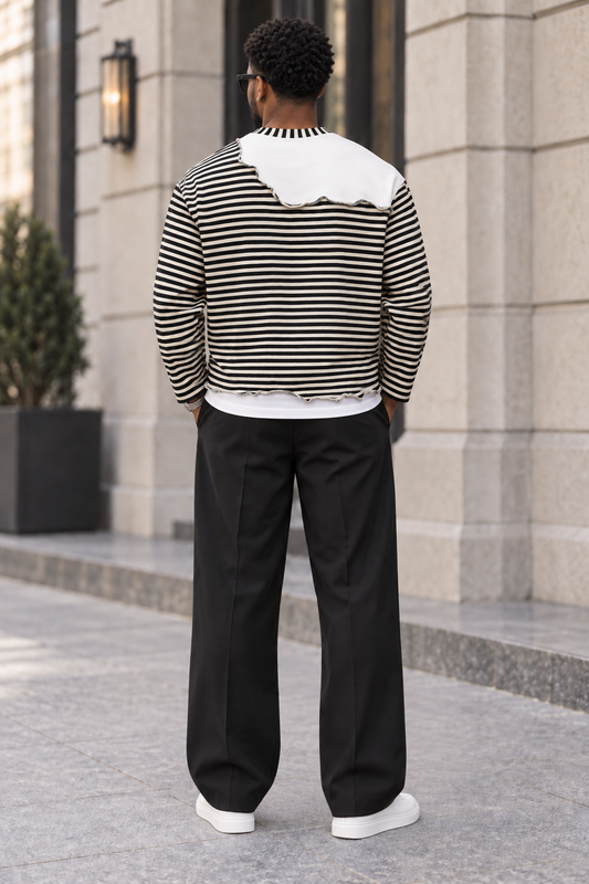 Saved-ish Soul Striped Panel Boxy Raw Hem Long Sleeve T-Shirt