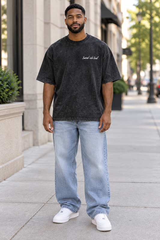 Saved-ish Soul "Not Perfect, Just Covered" Washed Oversized T-Shirt