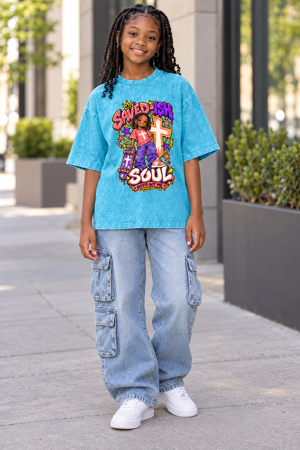 Saved-ish Soul "God Got Me" Snow Washed Kids' T-Shirt
