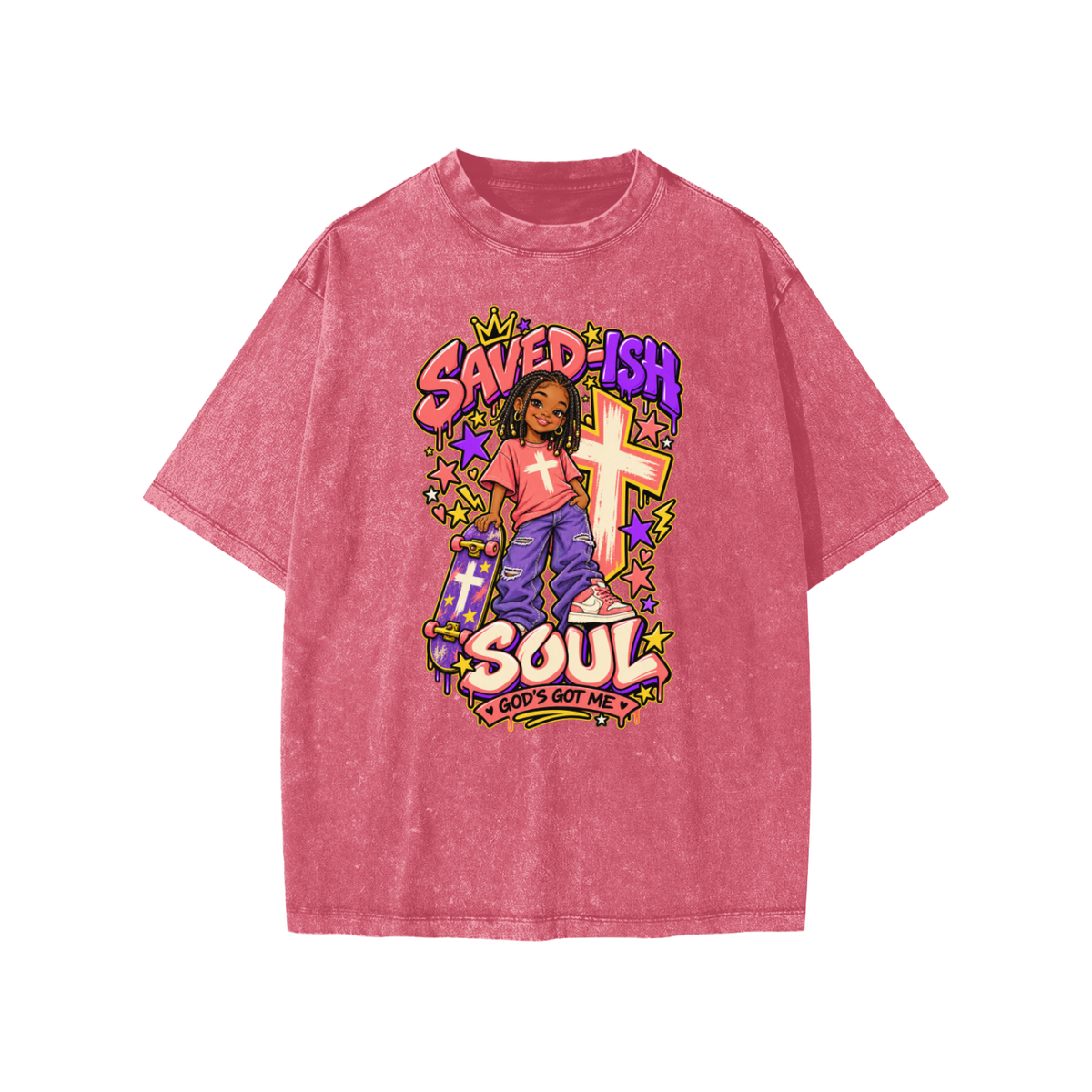 Saved-ish Soul "God Got Me" Snow Washed Kids' T-Shirt