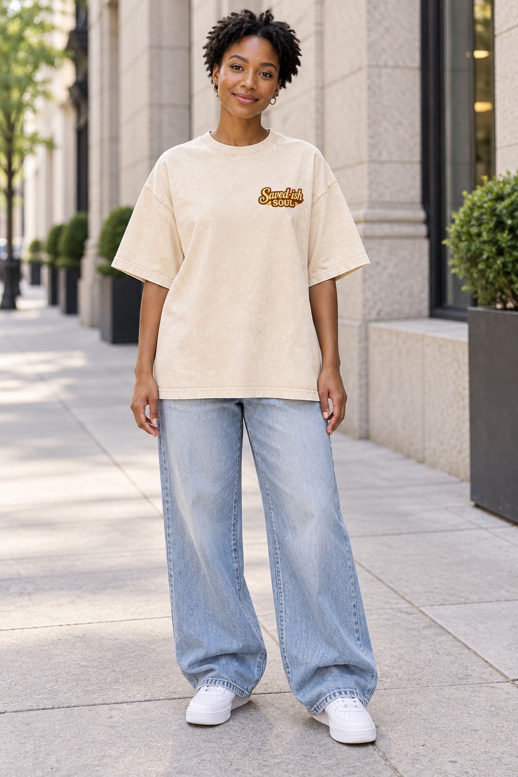 Saved-ish Soul "Faith, Grace, Growth" Snow Washed Oversized T-Shirt