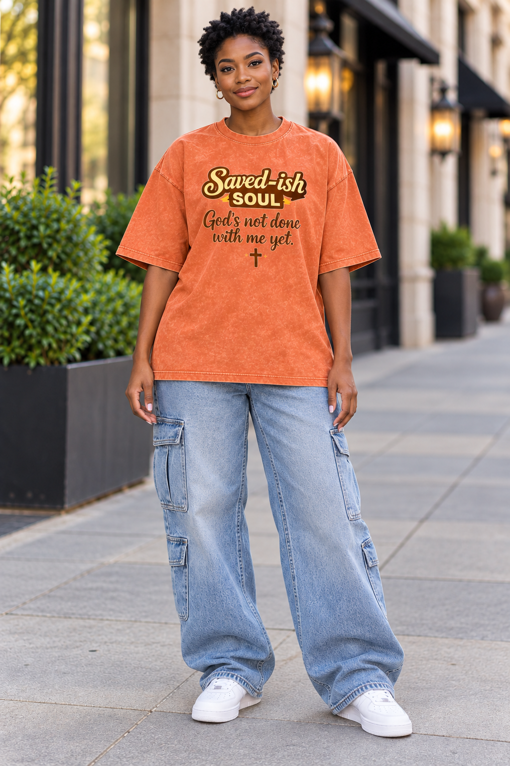 Saved-ish Soul "God's Not Done With Me Yet" Washed Oversized T-Shirt