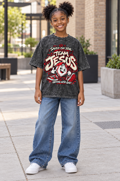 Saved-ish Soul "Team Jesus" Snow Washed Kids' T-Shirt