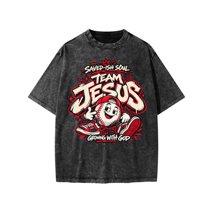 Saved-ish Soul "Team Jesus" Snow Washed Kids' T-Shirt