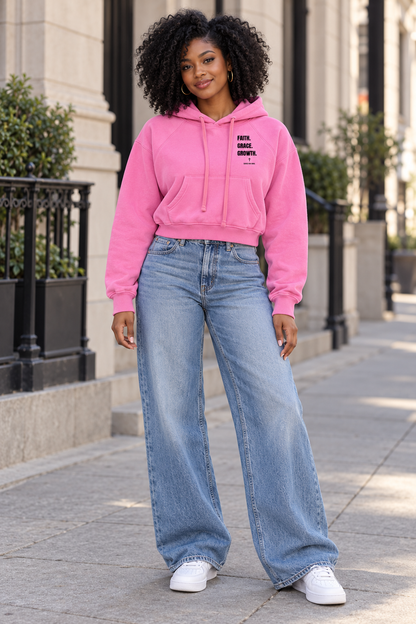 Saved-ish Soul "Faith, Grace, Growth" Snow Washed Cropped Hoodie