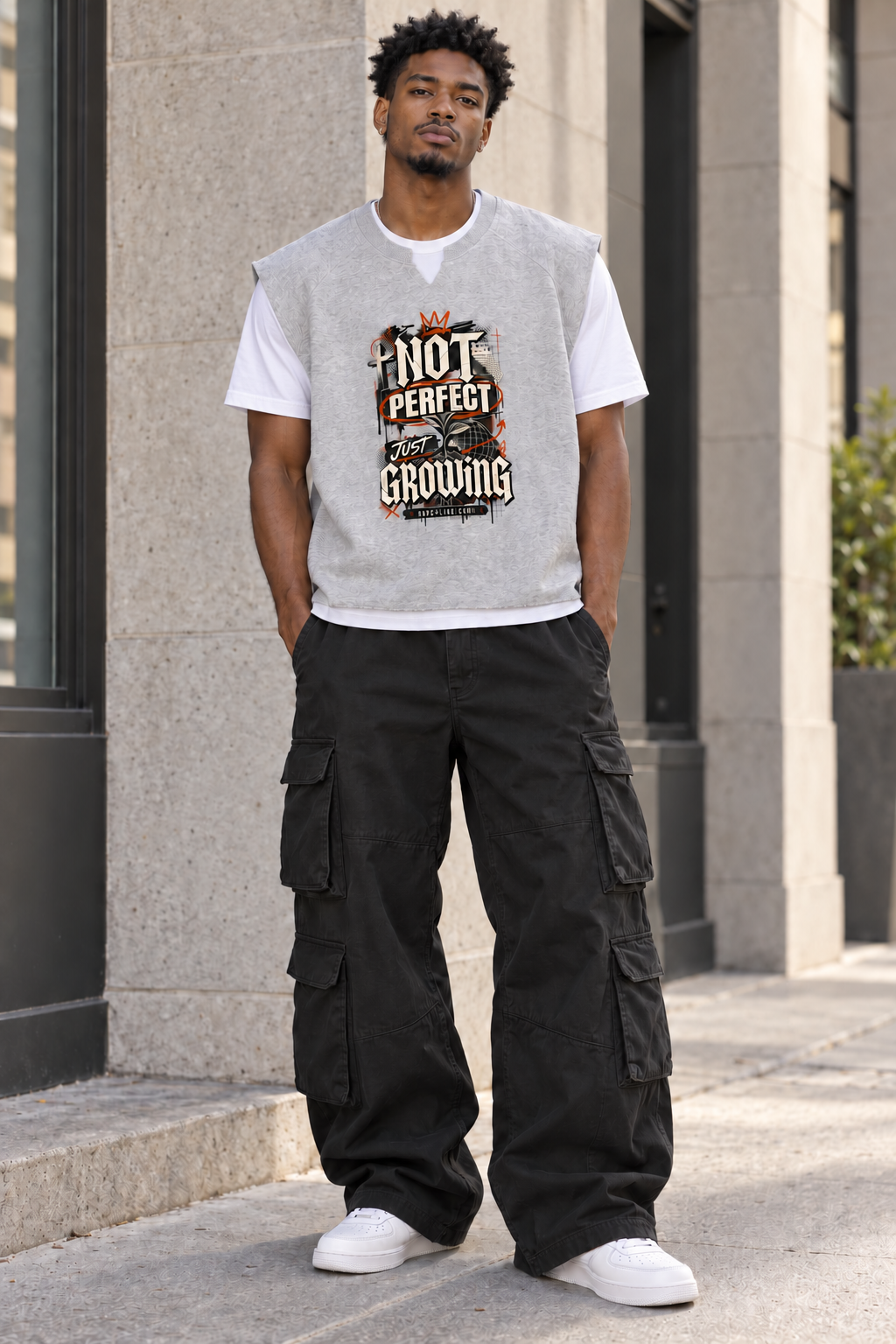 Saved-ish Soul "Not Perfect Just Growing" Boxy Raw Hem Tank Top
