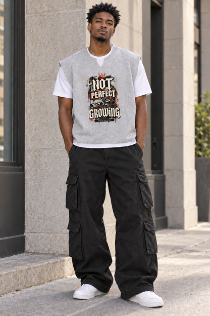 Saved-ish Soul "Not Perfect Just Growing" Boxy Raw Hem Tank Top