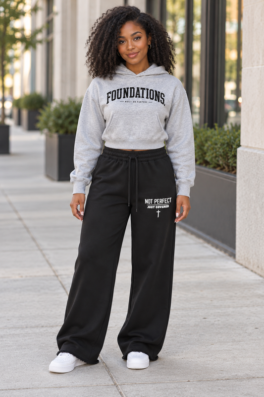 Saved-ish Soul "Not Perfect" Wide Leg Raw Edge Sweatpants