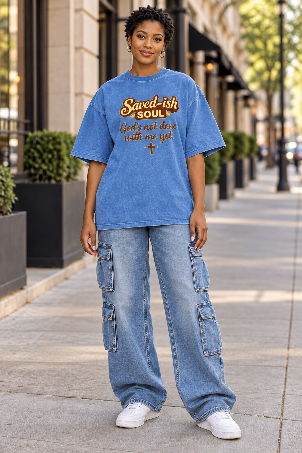 Saved-ish Soul "God's Not Done With Me Yet" Washed Oversized T-Shirt
