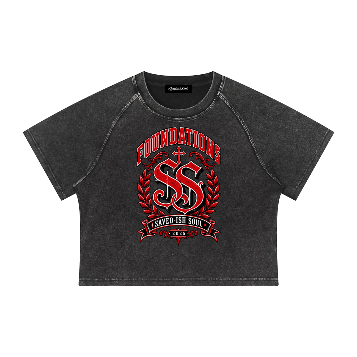 Saved-ish Soul "Foundations" Mineral Wash Raglan Crop T-Shirt
