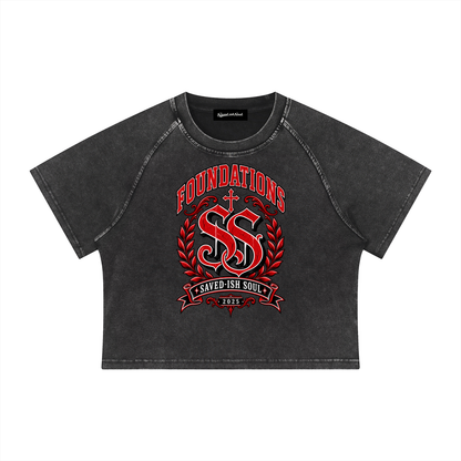 Saved-ish Soul "Foundations" Mineral Wash Raglan Crop T-Shirt