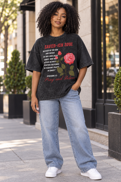 Saved-ish Soul "Ephesians 1:3" Snow Washed Oversized T-Shirt