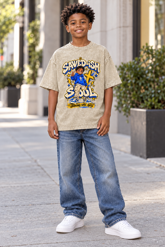 Saved-ish Soul "Growing With God" Snow Washed Kids' T-Shirt