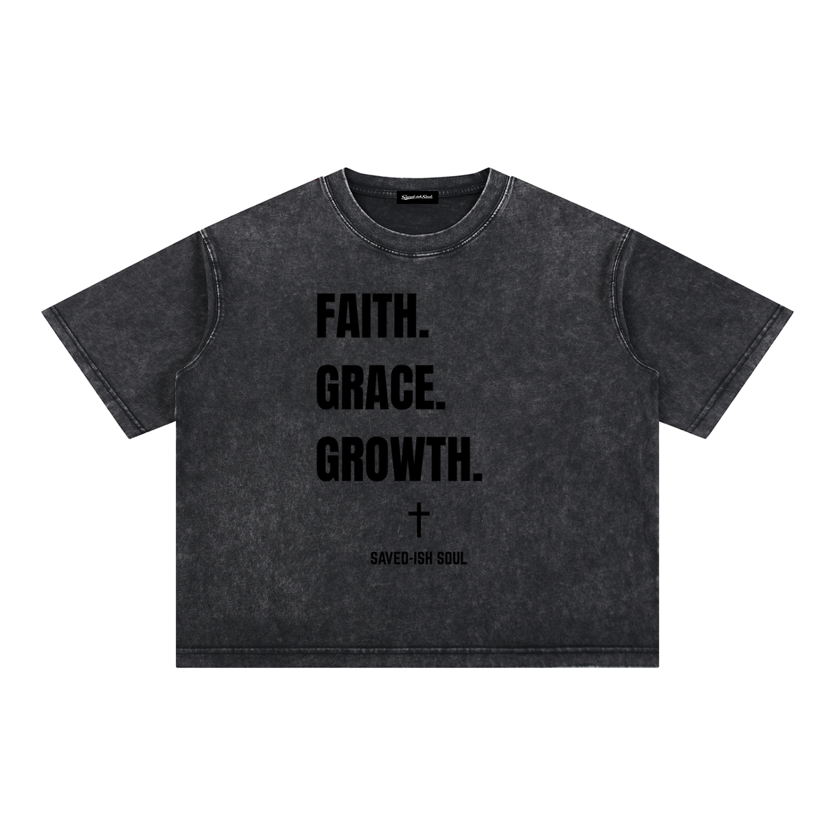 Saved-ish Soul "Faith, Grace, Growth" Mineral Wash Boxy T-Shirt