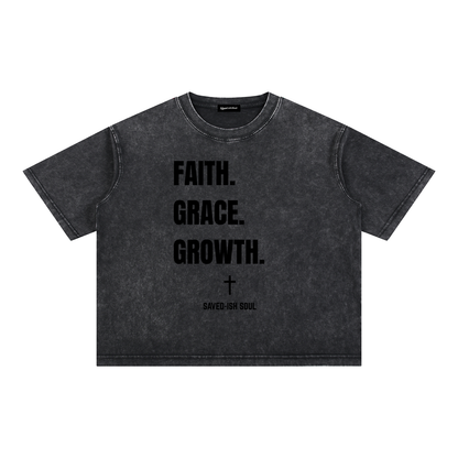 Saved-ish Soul "Faith, Grace, Growth" Mineral Wash Boxy T-Shirt