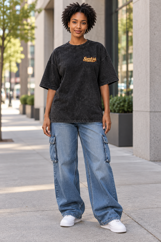 Saved-ish Soul "Faith, Grace, Growth" Snow Washed Oversized T-Shirt