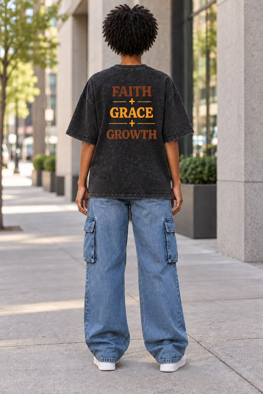 Saved-ish Soul "Faith, Grace, Growth" Snow Washed Oversized T-Shirt