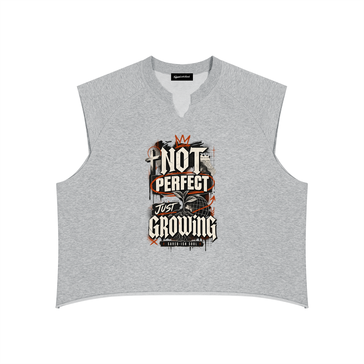Saved-ish Soul "Not Perfect Just Growing" Boxy Raw Hem Tank Top