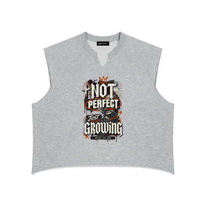 Saved-ish Soul "Not Perfect Just Growing" Boxy Raw Hem Tank Top