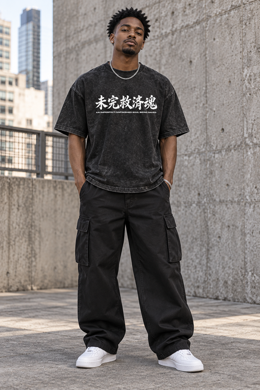 Saved-ish Soul "Kanji" Snow Washed Oversized T-Shirt