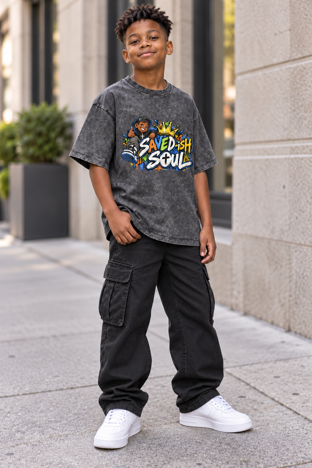 Saved-ish Soul Snow Washed Kids' T-Shirt
