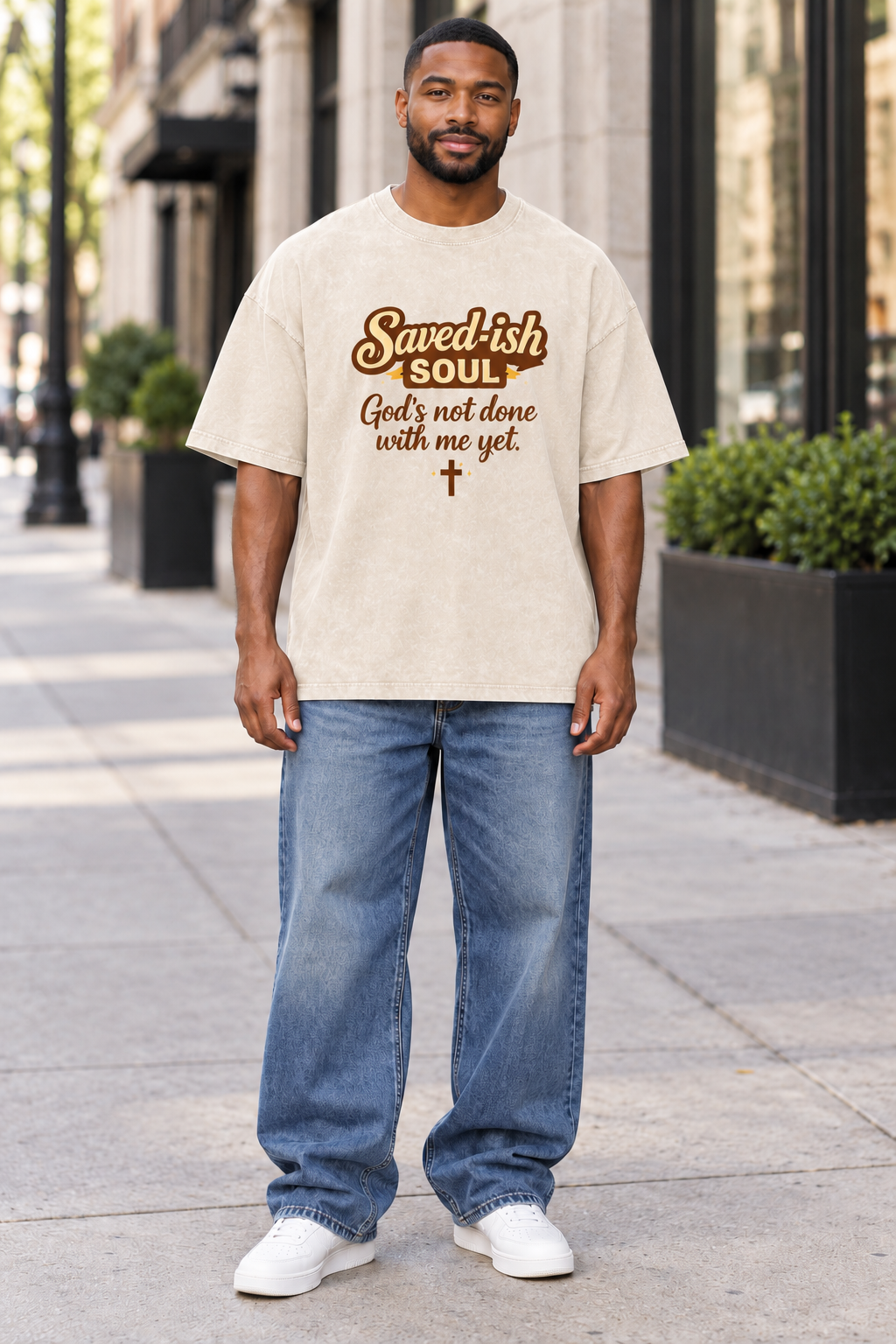 Saved-ish Soul "God's Not Done With Me Yet" Washed Oversized T-Shirt