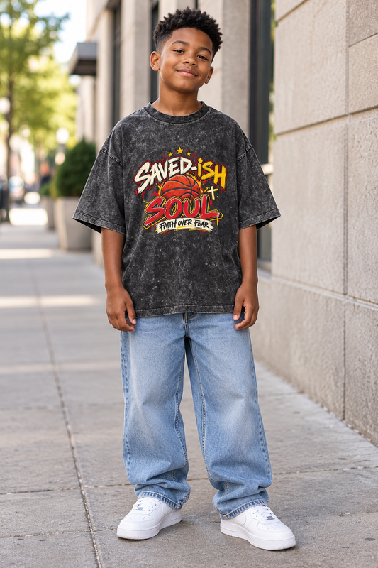 Saved-ish Soul "Faith Over Fear" Snow Washed Kids' T-Shirt