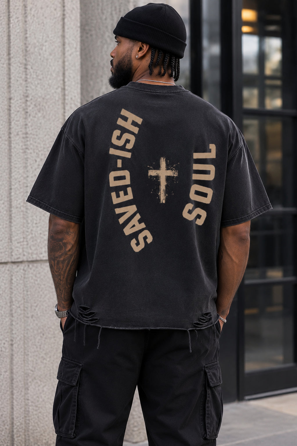 Saved-ish Soul Snow Washed Raw-Hem T-Shirt