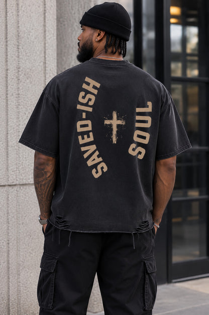 Saved-ish Soul Snow Washed Raw-Hem T-Shirt