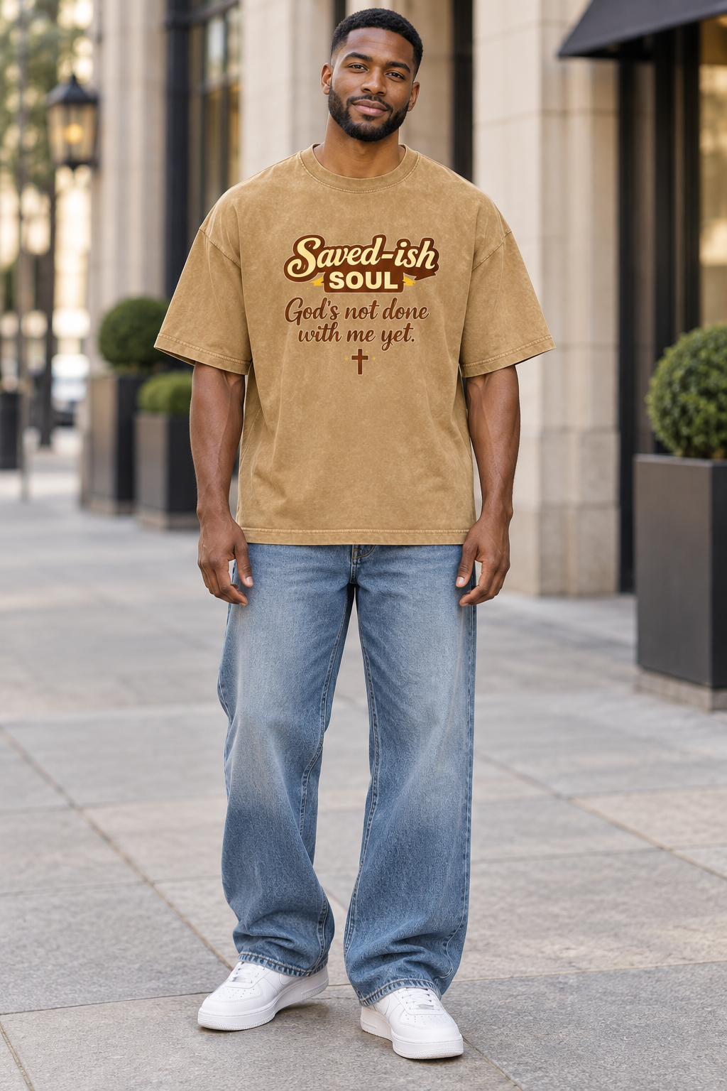 Saved-ish Soul "God's Not Done With Me Yet" Washed Oversized T-Shirt