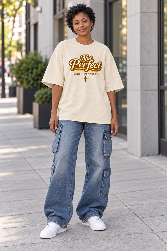 Saved-ish Soul "Not Perfect" Snow Washed Oversized T-Shirt