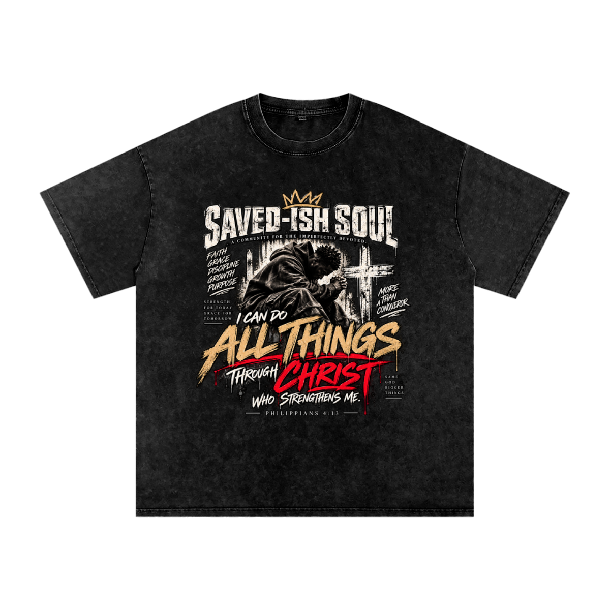 Saved-ish Soul “Philippians 4:13” Snow Washed Oversized T-Shirt