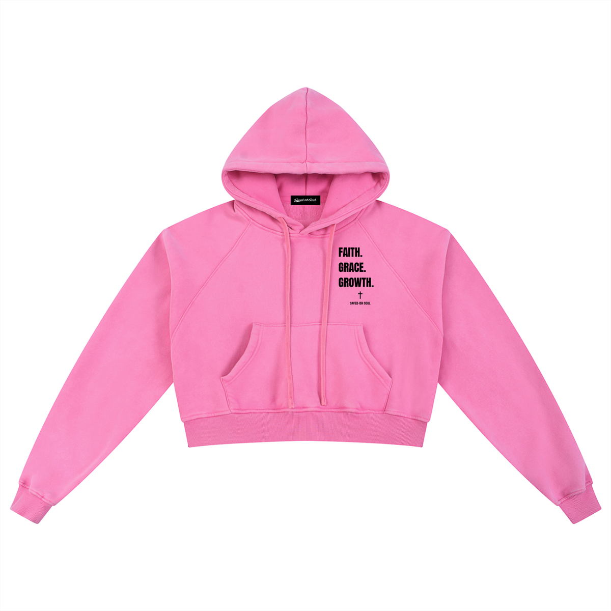 Saved-ish Soul "Faith, Grace, Growth" Snow Washed Cropped Hoodie