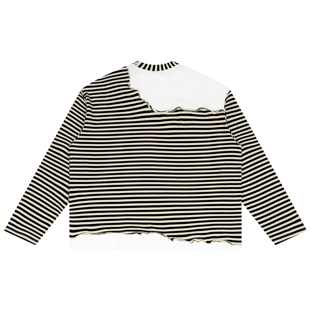 Saved-ish Soul Striped Panel Boxy Raw Hem Long Sleeve T-Shirt