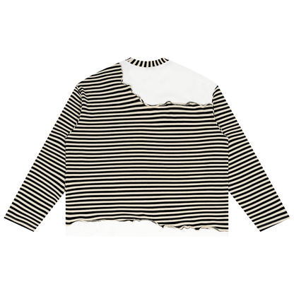 Saved-ish Soul Striped Panel Boxy Raw Hem Long Sleeve T-Shirt