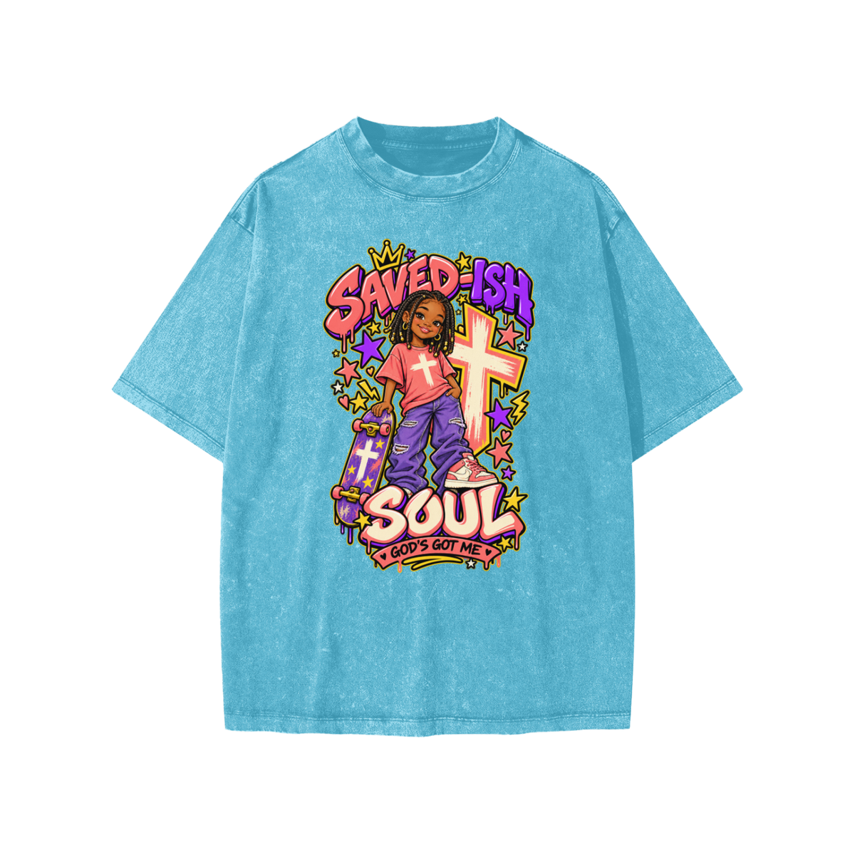 Saved-ish Soul "God Got Me" Snow Washed Kids' T-Shirt