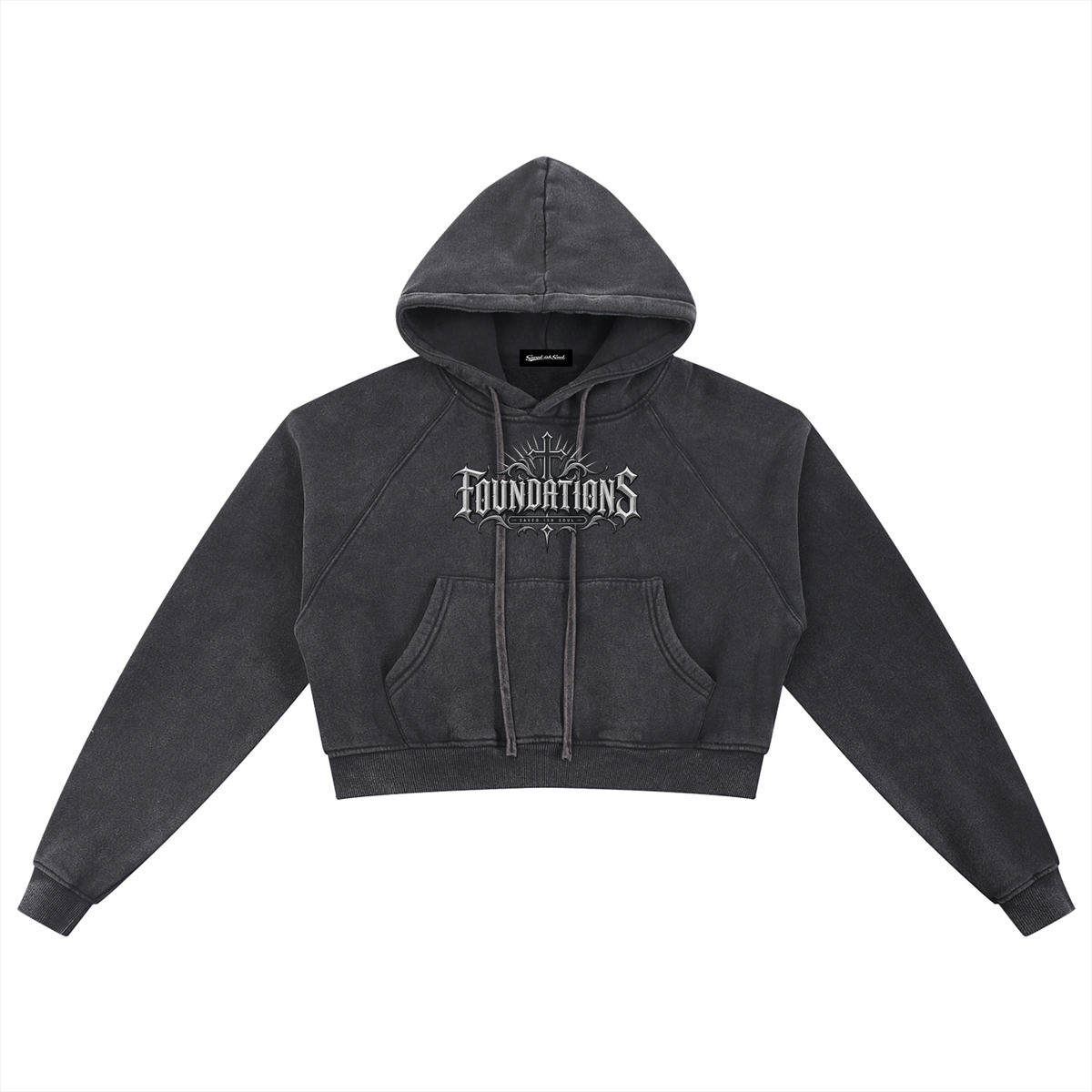 Saved-ish Soul "Foundations" Snow Washed Cropped Hoodie