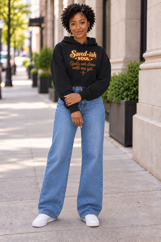 Saved-ish Soul "God's Not Done With Me Yet" Essential Cropped Hoodie
