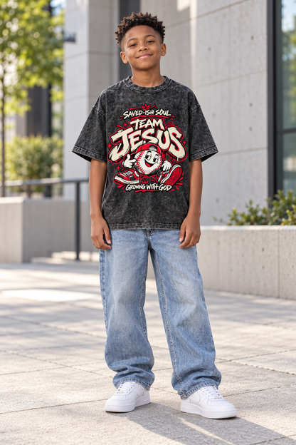 Saved-ish Soul "Team Jesus" Snow Washed Kids' T-Shirt