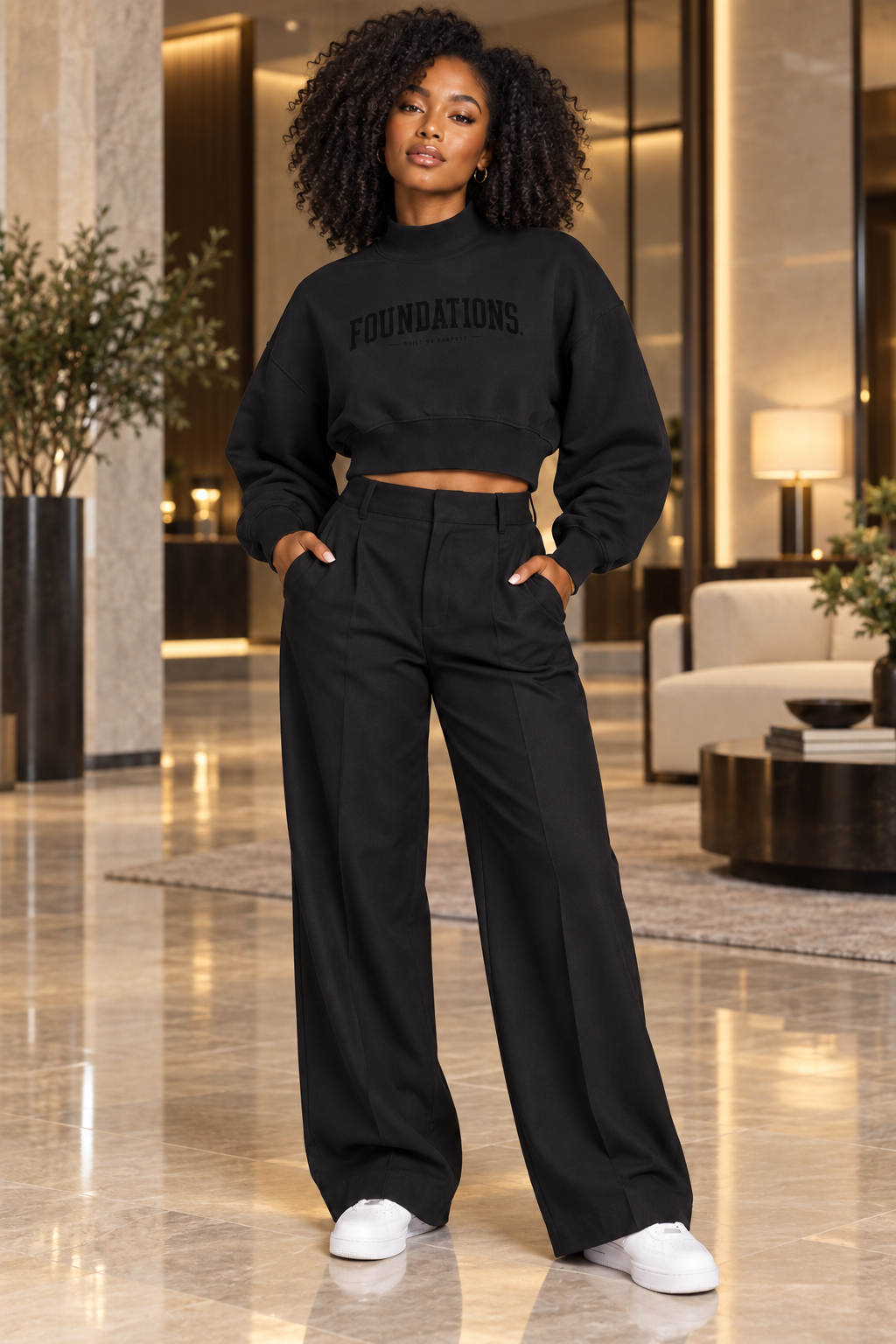 Saved-ish Soul "Foundations" Crop Mock Neck Sweatshirt