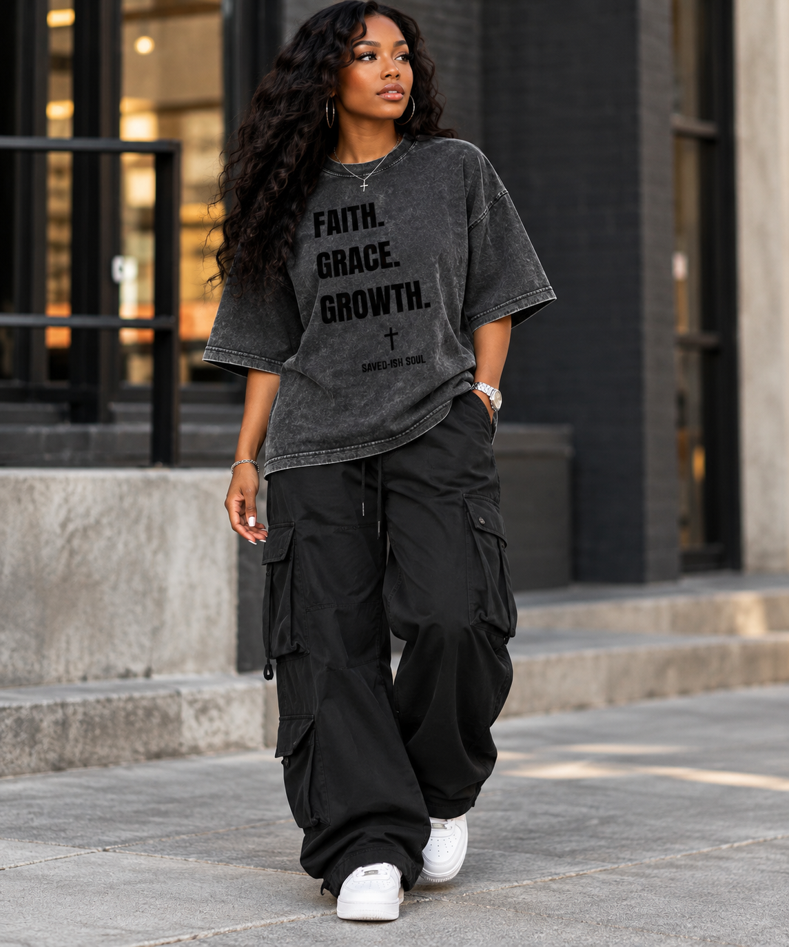 Saved-ish Soul "Faith, Grace, Growth" Mineral Wash Boxy T-Shirt