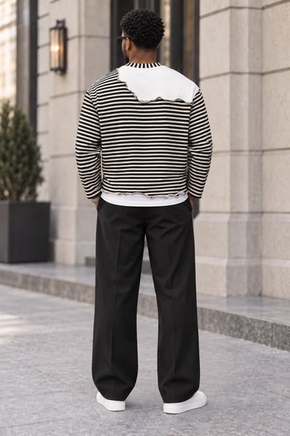 Saved-ish Soul Striped Panel Boxy Raw Hem Long Sleeve T-Shirt