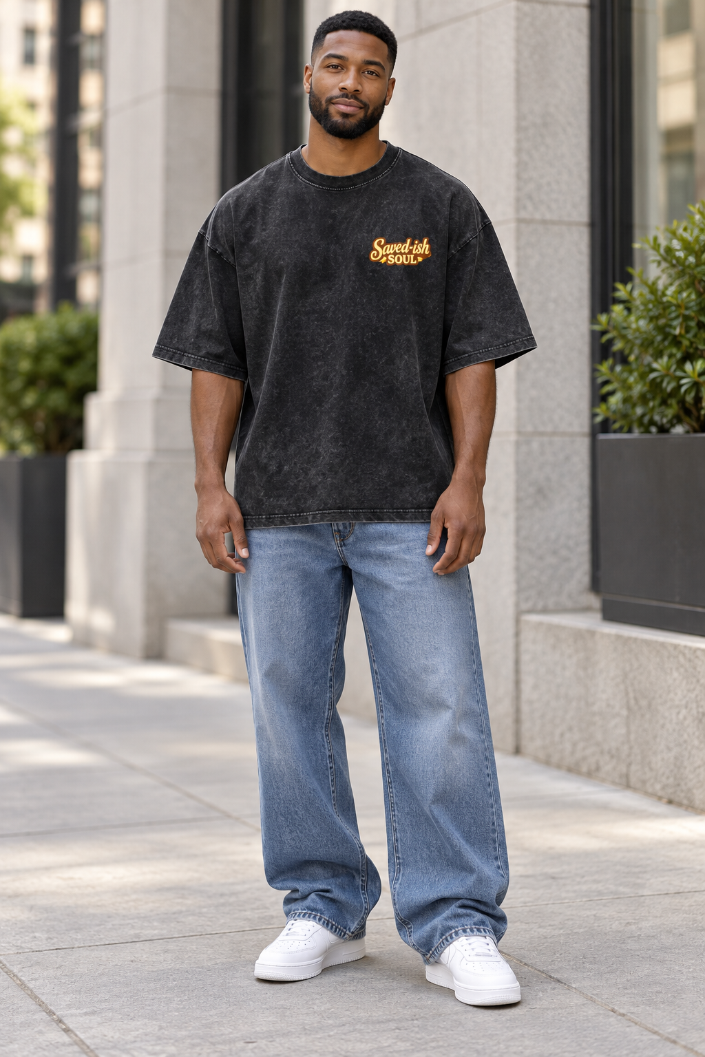 Saved-ish Soul "Faith, Grace, Growth" Snow Washed Oversized T-Shirt