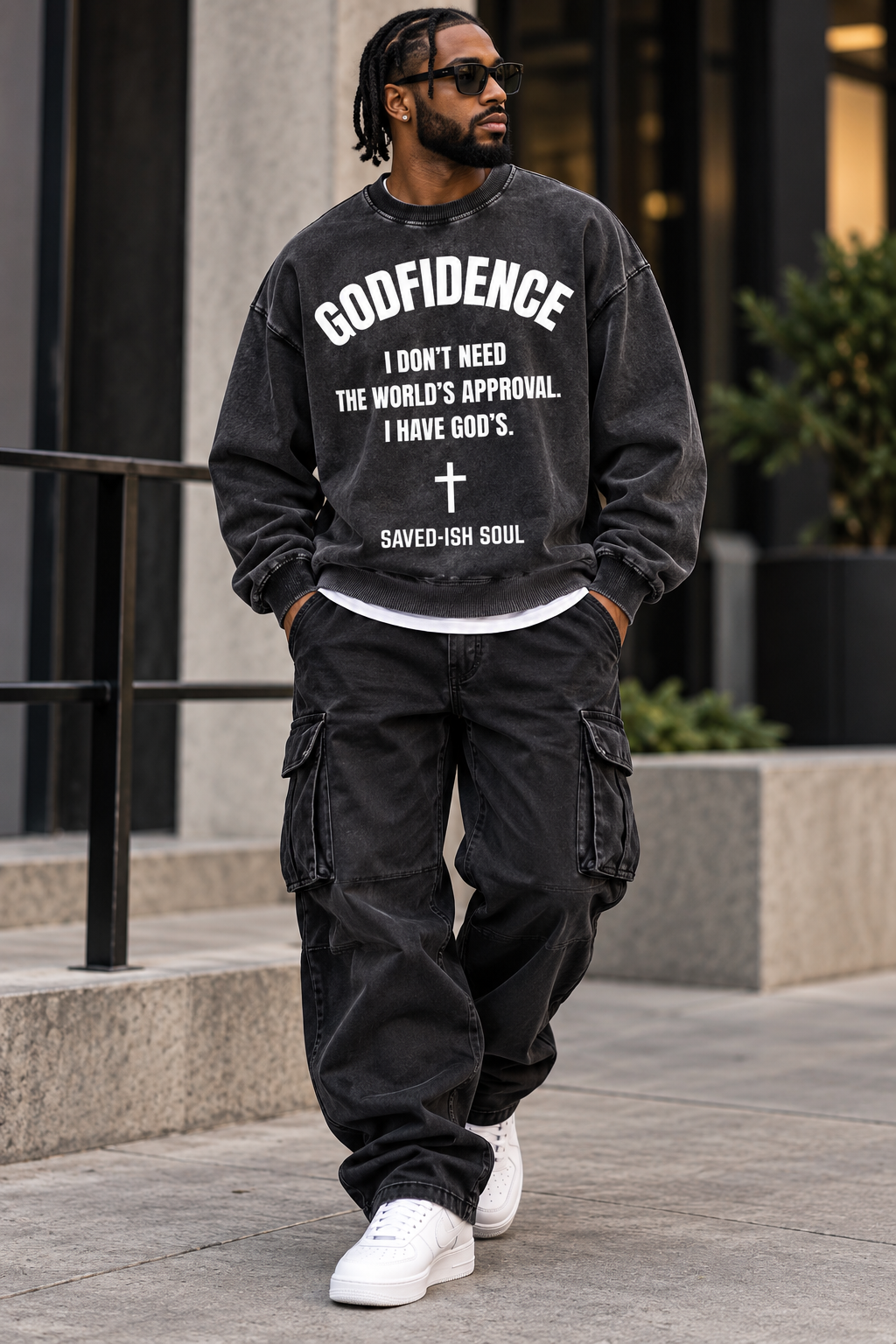 Saved-ish Soul "Godfidence" Snow Washed Oversized Sweatshirt
