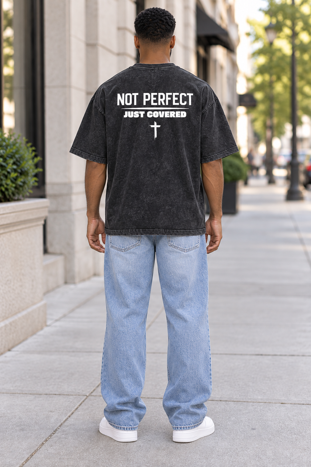 Saved-ish Soul "Not Perfect, Just Covered" Washed Oversized T-Shirt